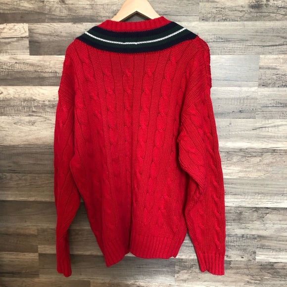 GAP Vintage Preppy Oversize Red Cotton V-Neck Men's Sweater Small Medium - Picture 7 of 8